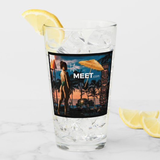 背の高いTikiMeet.com Glass with Island Girl タンブラーグラス (アイス正面)