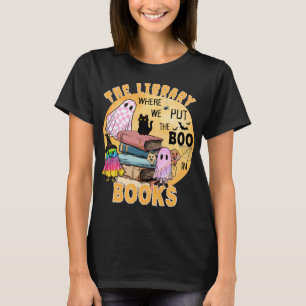 背中におもしろい名前を付けたかわいいハロウィーンの司書 Tシャツ