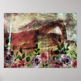 背中に刀を背負った女性の後ろから見る光景 ポスター