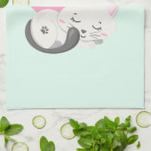 背中に大きなハートを背負って眠る甘い子ネコ キッチンタオル (折り畳み)