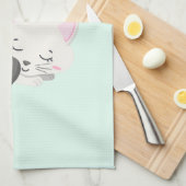 背中に大きなハートを背負って眠る甘い子ネコ キッチンタオル (四つ折り)