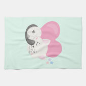 背中に大きなハートを背負って眠る甘い子ネコ キッチンタオル (横)