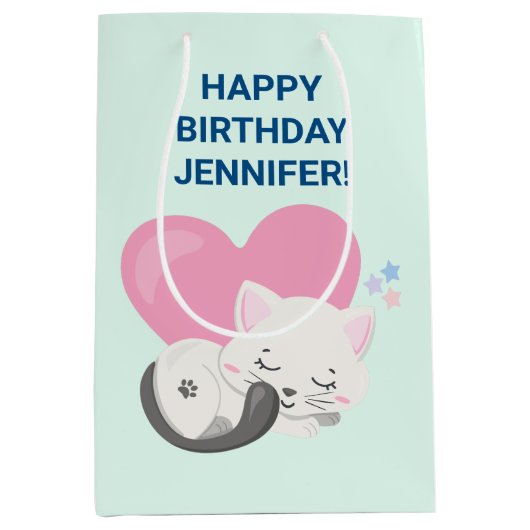 背中に大きなハートを背負って眠る甘い子ネコ ミディアムペーパーバッグ (正面)