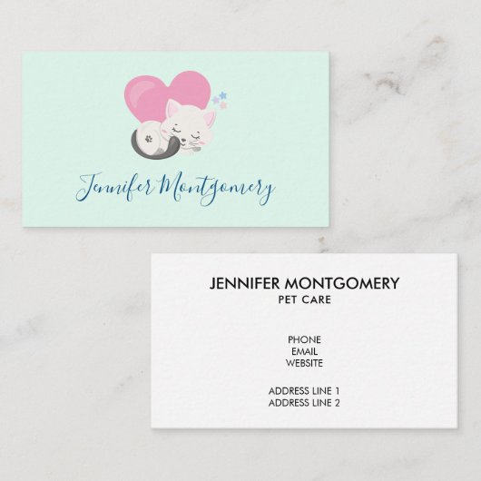 背中に大きなハートを背負って眠る甘い子ネコ 名刺 (正面/裏面)