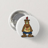 背中に立つ漫画のブラウンベア足 缶バッジ (正面&裏面)