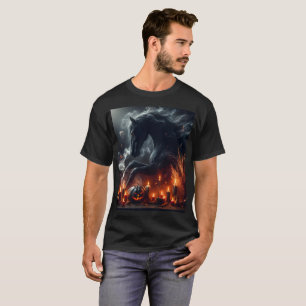 背中に黒い馬がろうそくに囲まれている Tシャツ
