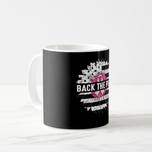 背中のピンクのひまわり乳がん認識度 コーヒーマグカップ (正面左)