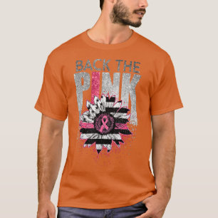 背中のピンクのひまわり旗リボン乳がん Tシャツ