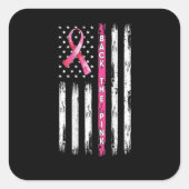 背中のピンクのリボンのアメリカ国旗の乳がんA スクエアシール (正面)