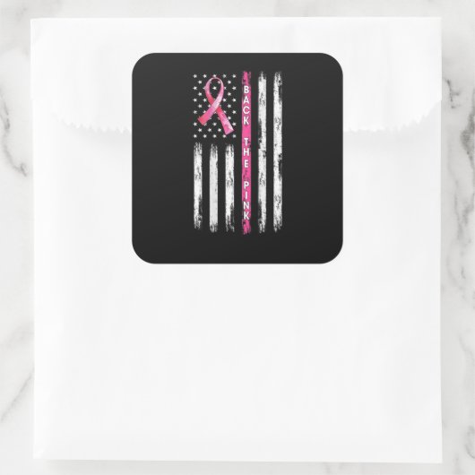 背中のピンクのリボンのアメリカ国旗の乳がんA スクエアシール (バッグ)