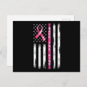 背中のピンクのリボンのアメリカ国旗の乳がんA ポストカード (正面/裏面)