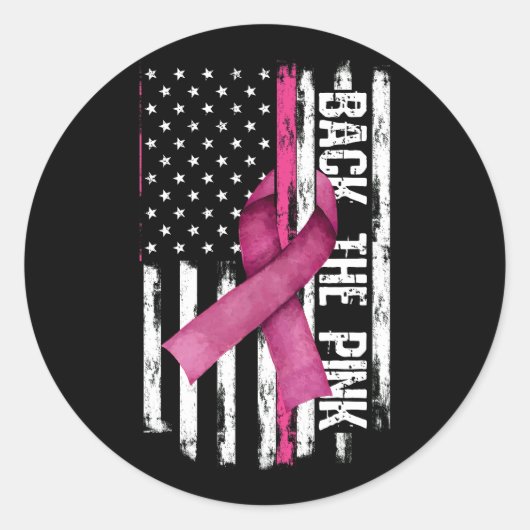 背中のピンクのリボンのアメリカ国旗の乳がんA ラウンドシール (正面)