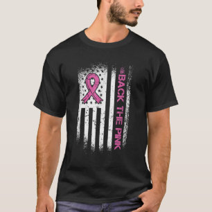 背中のピンクのリボンのアメリカ国旗の乳がんA Tシャツ