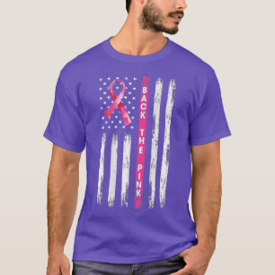 背中のピンクのリボンのアメリカ国旗の乳がんA Tシャツ