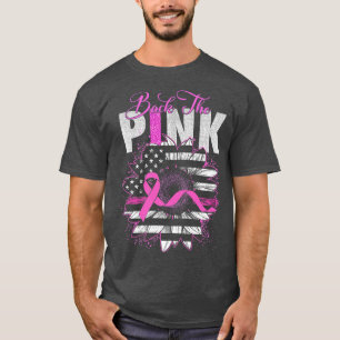背中のピンクのリボンひまわり旗の乳がん Tシャツ