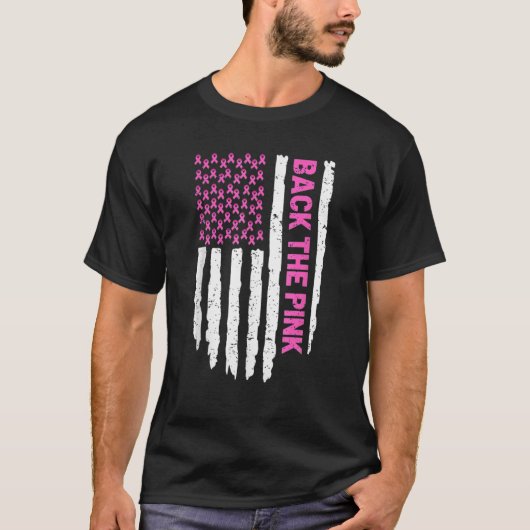背中のピンクの乳がん認識度フラグPink Ri Tシャツ (正面)