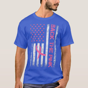背中のピンクの乳がん認識度リボンUSA F Tシャツ