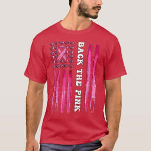 背中のピンクの旗ピンクのリボンのアメリカの胸Ca Tシャツ