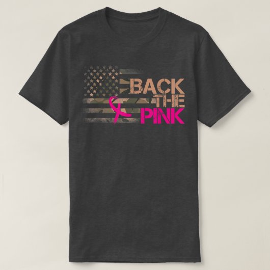 背中のピンクリボンカモエ米国国旗の胸C Tシャツ (デザイン正面)