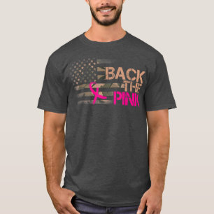 背中のピンクリボンカモエ米国国旗の胸C Tシャツ