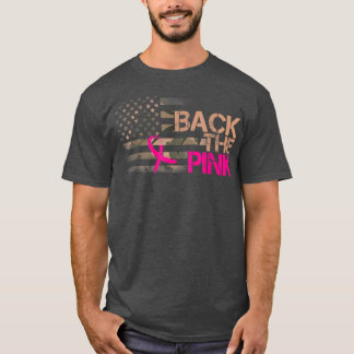 背中のピンクリボンカモエ米国国旗の胸C Tシャツ