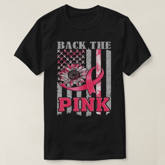 背中のピンクリボン旗乳がん認識度 Tシャツ (デザイン正面)