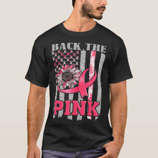 背中のピンクリボン旗乳がん認識度 Tシャツ