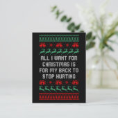背中の痛みが治るのがクリスマスの願い Funny Xmas ポストカード (スタンド正面)