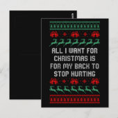 背中の痛みが治るのがクリスマスの願い Funny Xmas ポストカード (正面/裏面)