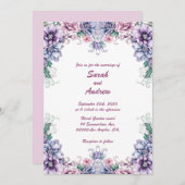 背中の花の上にピンクの月：結婚式招待状 招待状 (正面/裏面)