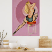 背中を見てブロンドをスツール上にピン ポスター (キッチン)