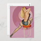 背中を見てブロンドをスツール上にピン ポストカード (正面/裏面)