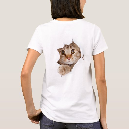 背後から覗き込む猫 Tシャツ (裏面)