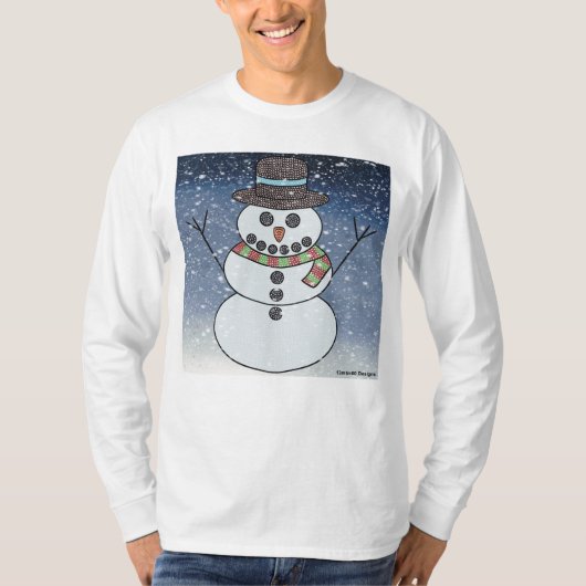 背景あり（白）の雪だるま - メンズ長袖Tシャツ Tシャツ (正面)