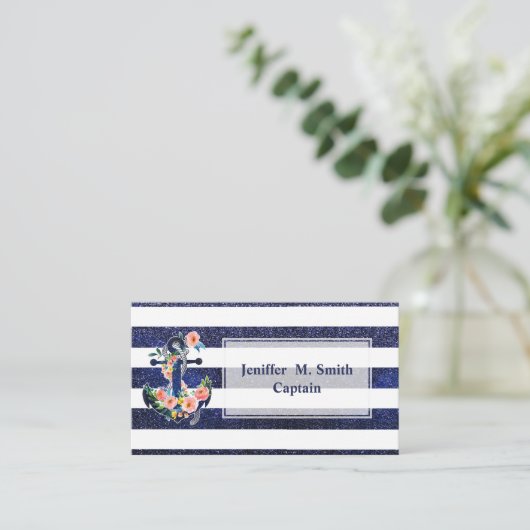 背景いかりストライプの 名刺 (スタンド正面)