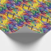 背景お洒落付きトンボ鮮やかイ模様 ラッピングペーパー (角)