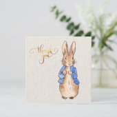 背景がベージュの麻のペーター サンキューカード (スタンド正面)