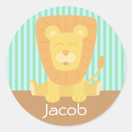 背景が可愛い漫画ストライプライオン ラウンドシール (正面)