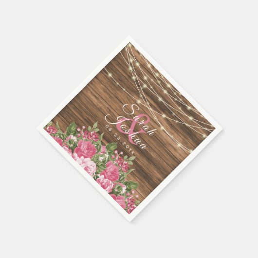 背景が木のピンクのぼかし花模様 スタンダードカクテルナプキン (角)