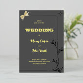 背景が灰色のキュートな枝枠のデザイン 箔招待状 (立ち正面)