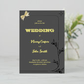 背景が灰色のキュートな枝枠のボーダー デザイン 箔招待状 (立ち正面)