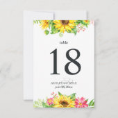 背景が白のひまわりテーブルナンバー 招待状 (正面)