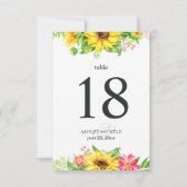 背景が白のひまわりテーブルナンバー 招待状 (裏面)