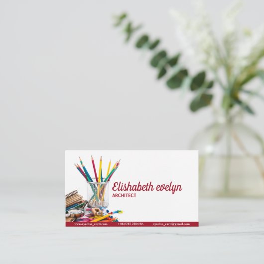 背景が白の学校用文房具 名刺 (スタンド正面)