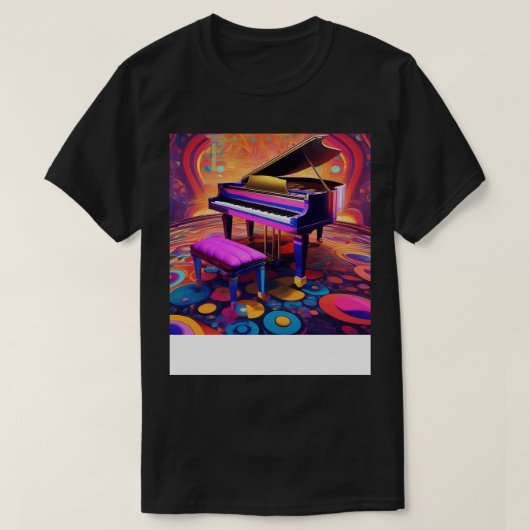 背景と背景を持つカラフルピアノサイケデリック Tシャツ (デザイン正面)