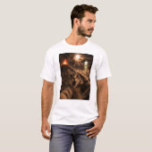 背景にカオスが広がる驚いた猫 Tシャツ (正面フル)