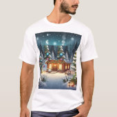 背景にクリスマスツリーがある家 Tシャツ (正面)