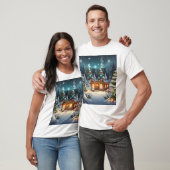 背景にクリスマスツリーがある家 Tシャツ (ユニセックス)