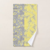 背景にグレー葉と黄色のストライプの バスタオルセット (ハンドタオル)