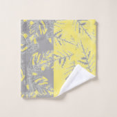 背景にグレー葉と黄色のストライプの バスタオルセット (ウォッシュタオル)